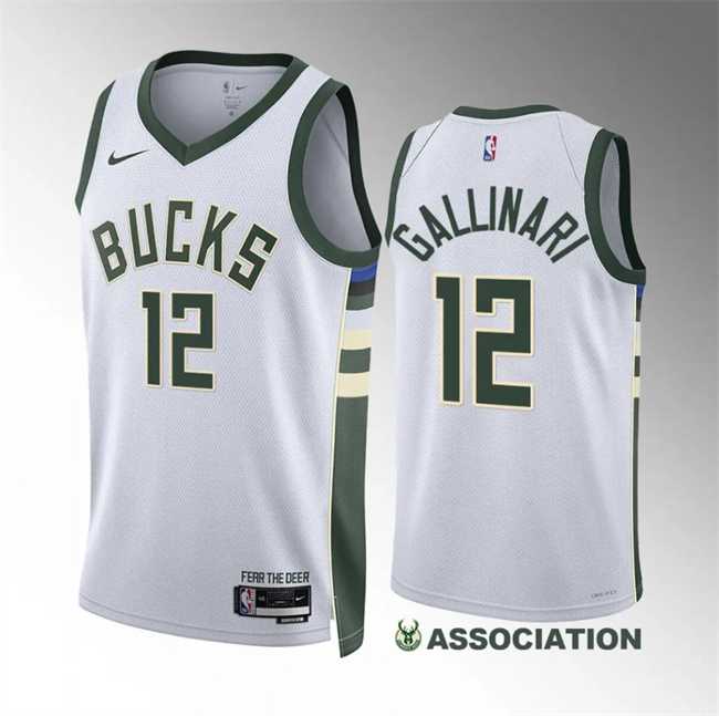 Mens Milwaukee Bucks #12 Danilo Gallinari White Association Edition Stitched Basketball Jersey Dzhi->milwaukee bucks->NBA Jersey